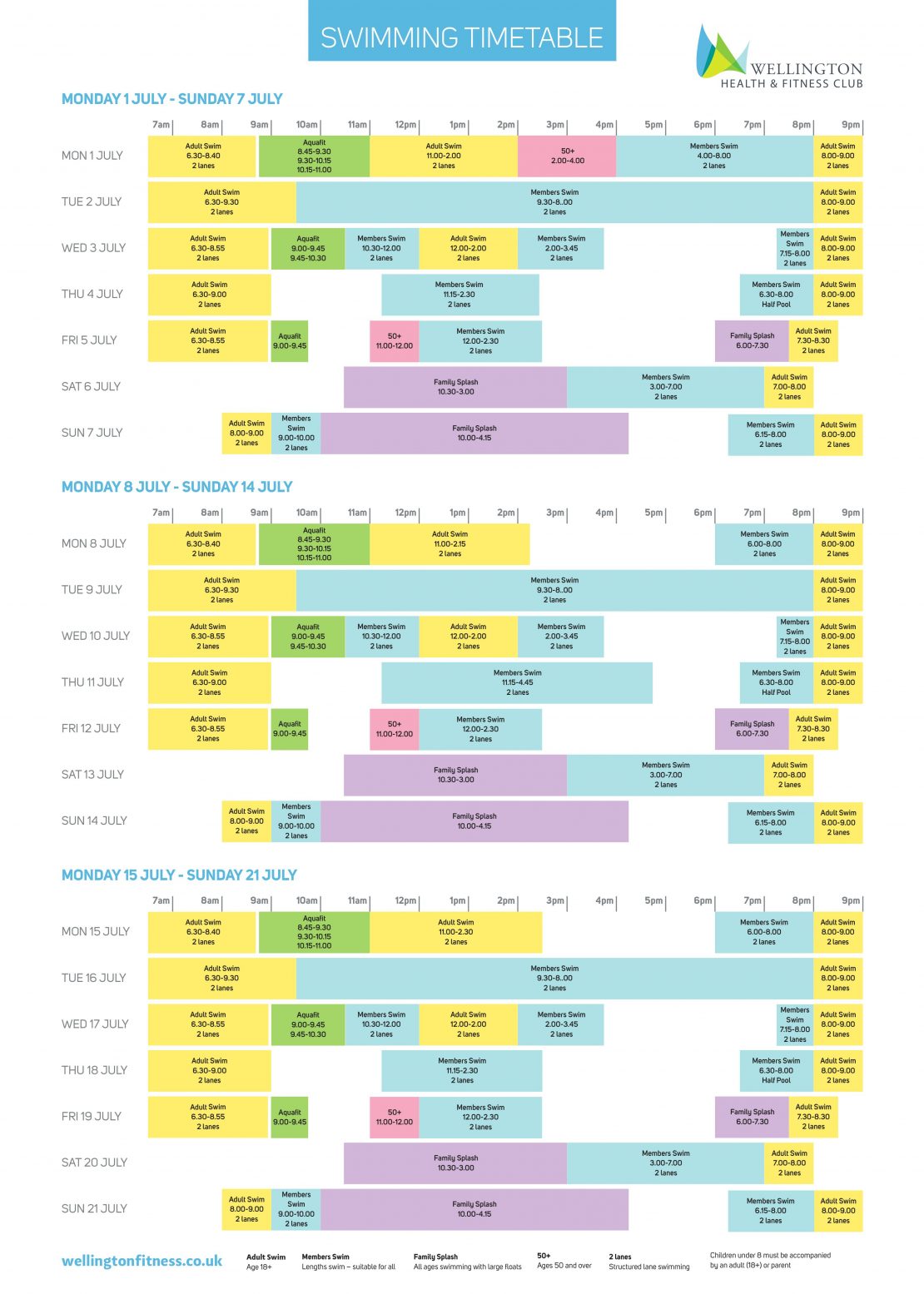 Swim Timetable 1 21 July 1 Wellington Health & Fitness Club